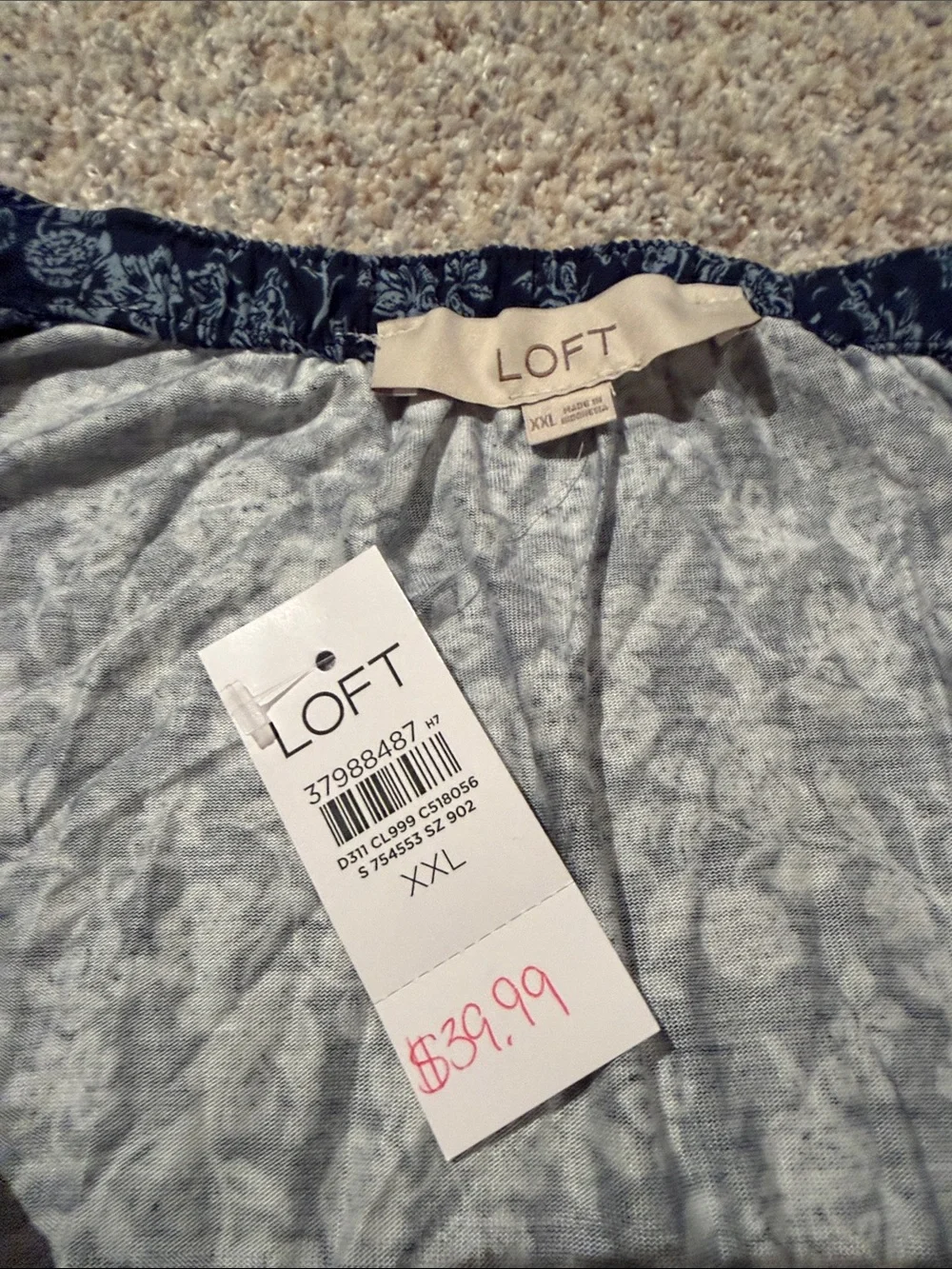 LOFT Navy Floral V-Neck Short Sleeve Blouse